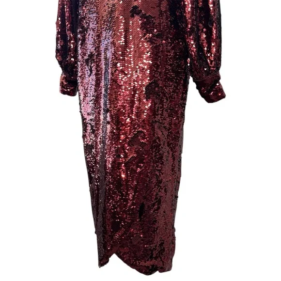 NWT TED BAKER $495 Emmalee Burgundy Sequin Midi Dress Plunge Neck Glam Party